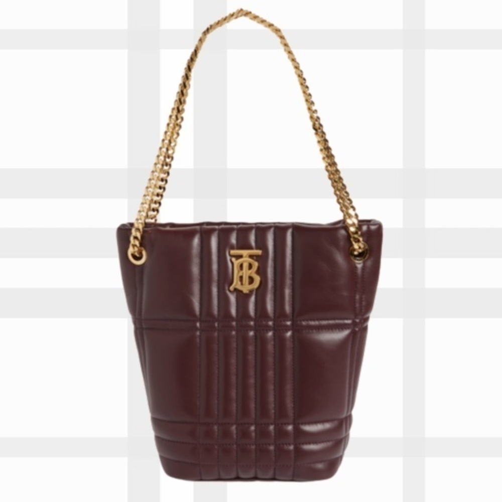 Burberry Burgundy Shoulder Bag with Gold Chain